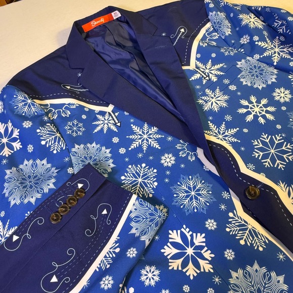 Shinesty Snowflake Western Suit Jacket 50 Pants 46x35 Blue White Holiday Party - Picture 16 of 16
